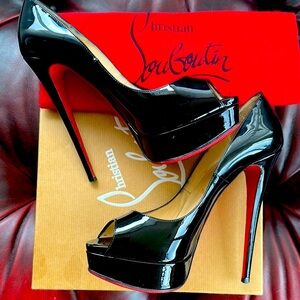 Christian Louboutin Black and Red Patent Leather Heels